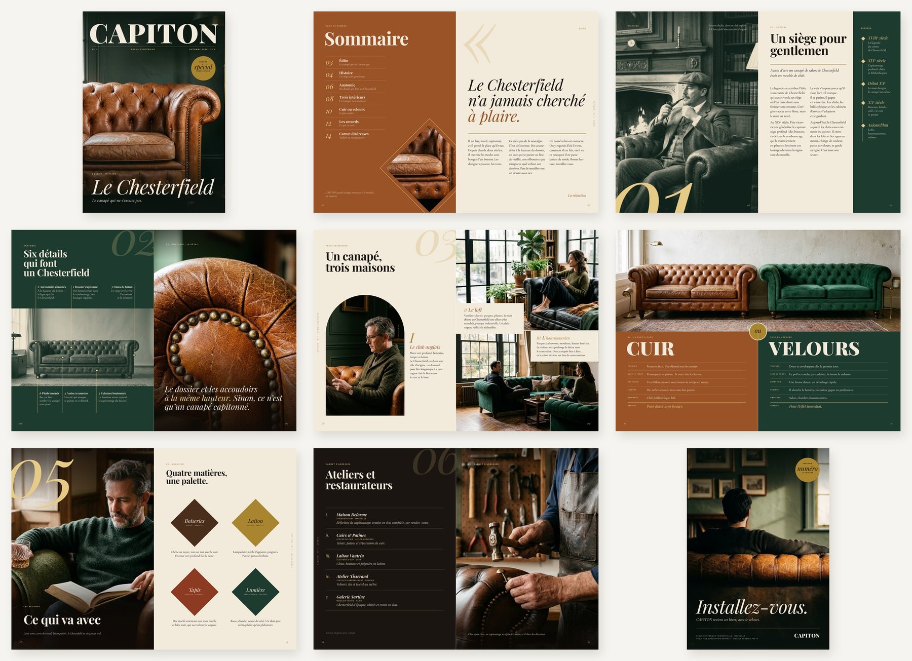 Planche des 16 pages du magazine CAPITON : couverture, sept doubles pages et 4e de couverture