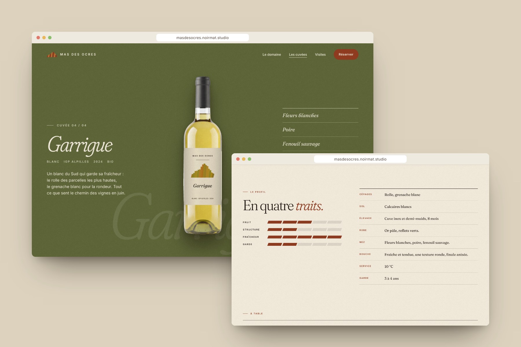 Fiche cuvée Garrigue et son profil de dégustation